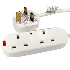 2 Way Mains Power Strip 3m Cable Surge Protected