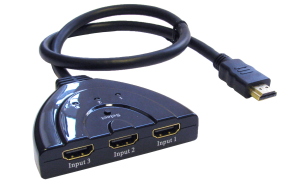 HDMI Auto/Manual Switch 3 Way attached Cable