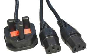 UK to 2x IEC Mains Splitter Cable 2m