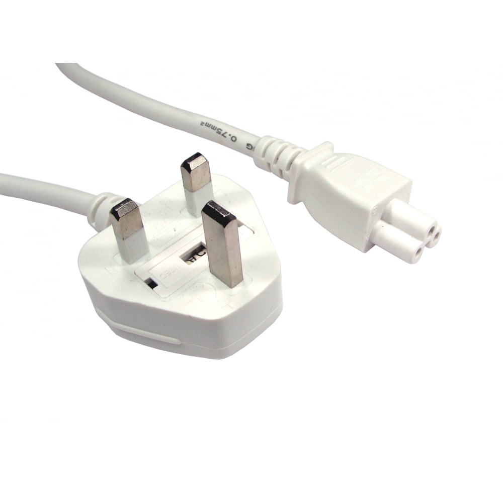 1.8m White Cloverleaf Power Lead C5 to UK Mains Cable