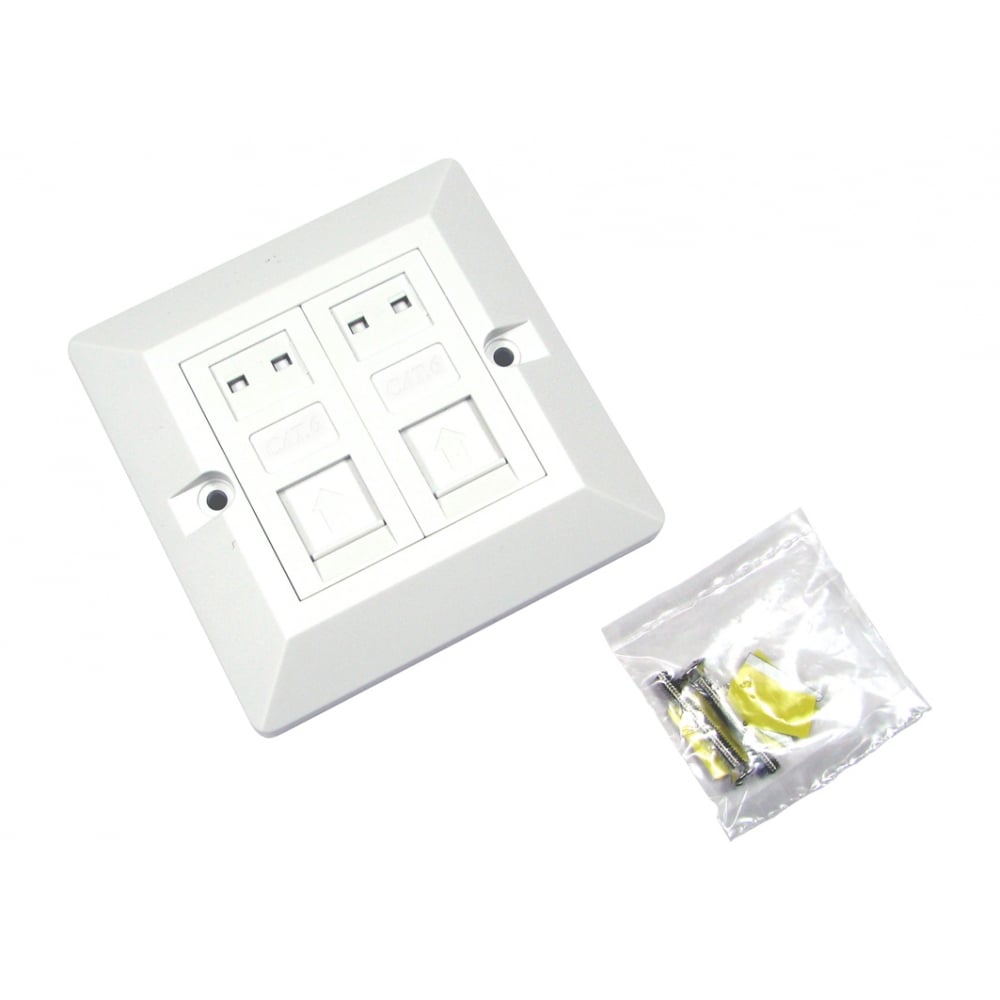CAT6 Dual Port Ethernet Faceplate and 2x Modules