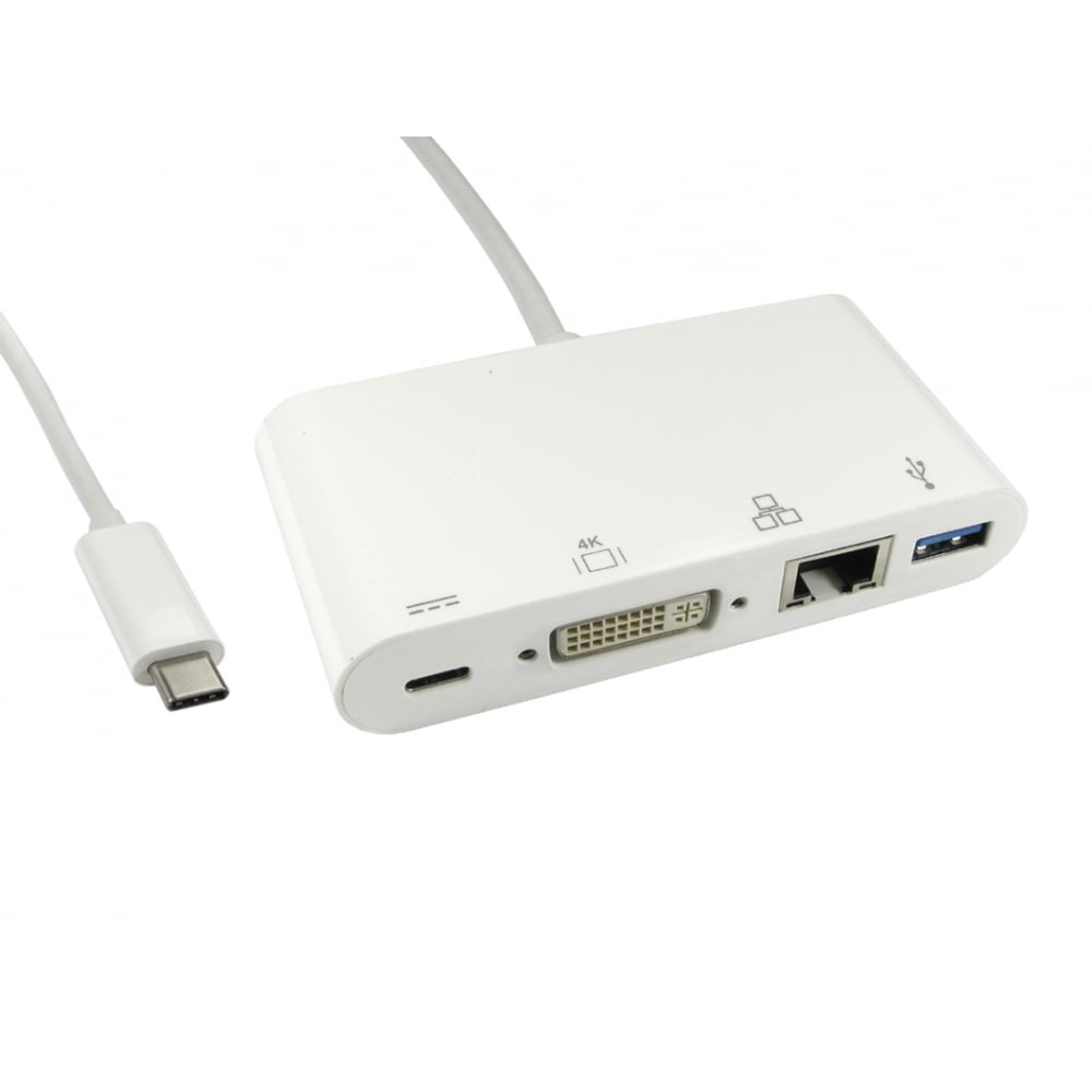 USB C to DVI, USB, Ethernet Adapter with Power Delivery
