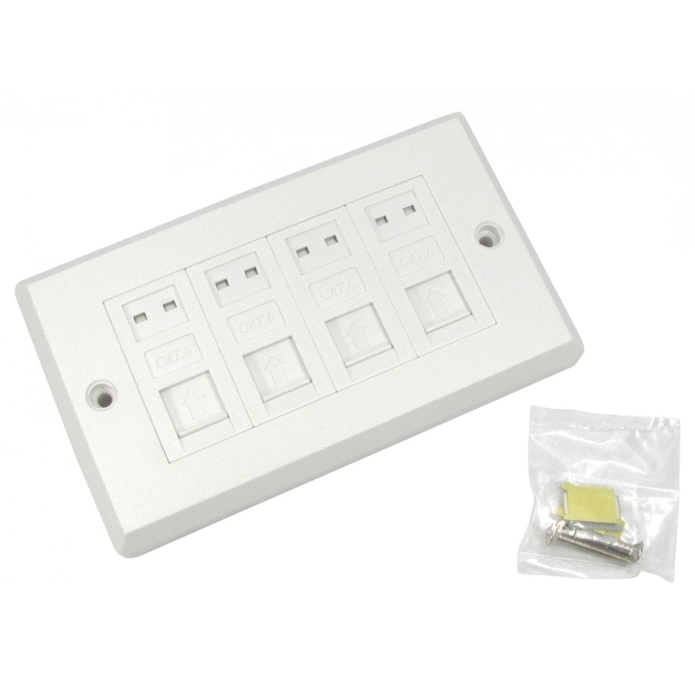 CAT6 Quad Ethernet Faceplate and 4x Modules