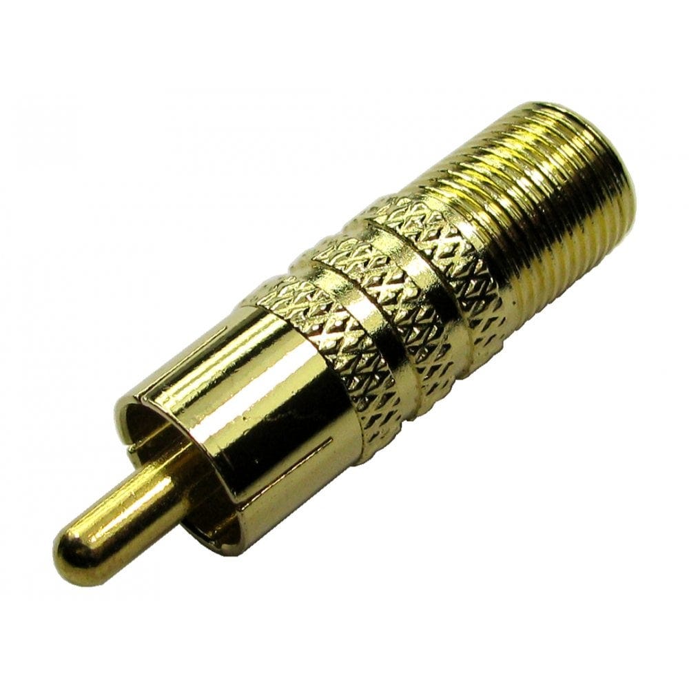 RCA Phono Male to F-Type Female Screw On Adapter Gold