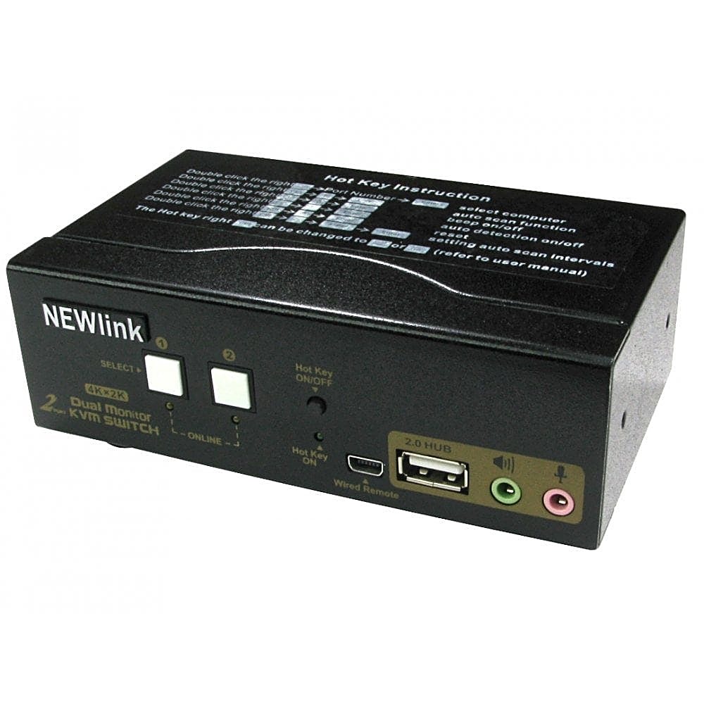 2 Port Dual Monitor HDMI KVM Switch, USB and Audio