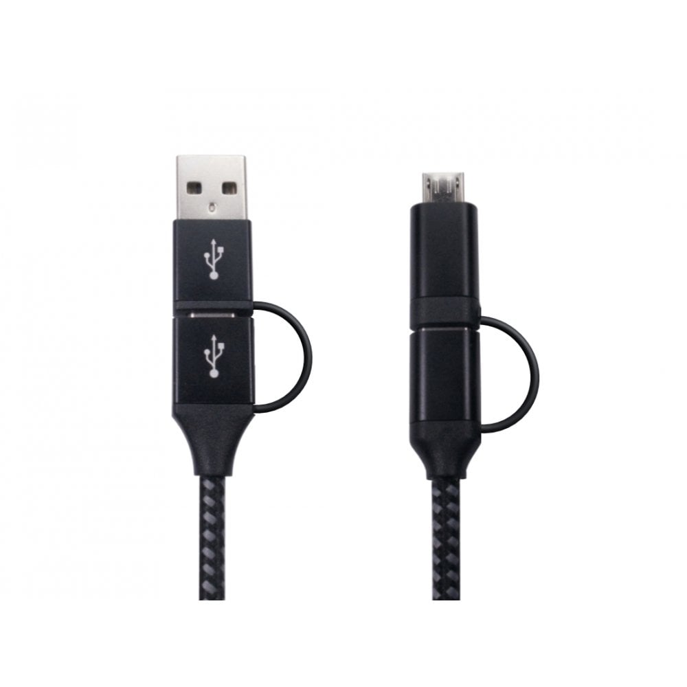 1m Type C to Type C + USB Micro Braided Cable Aluminium Housing