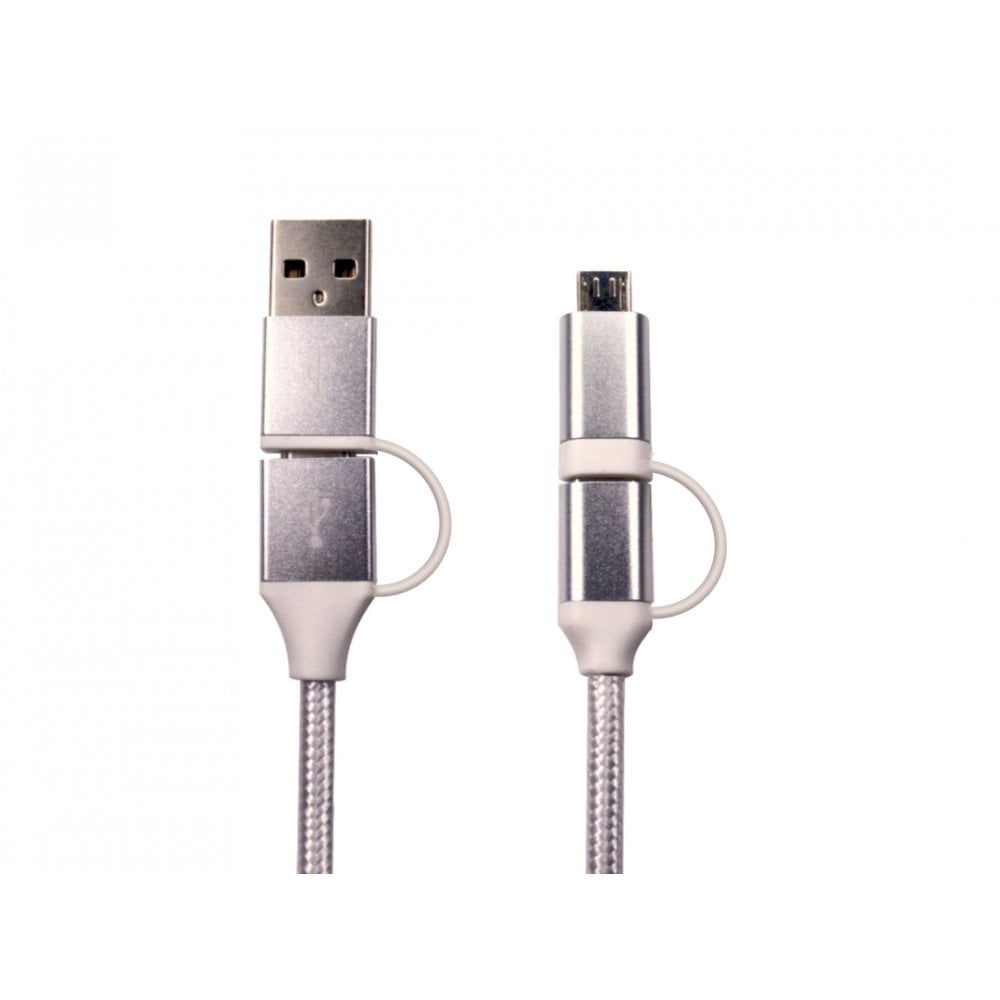1m White Braided USB C to C + Micro USB Cable