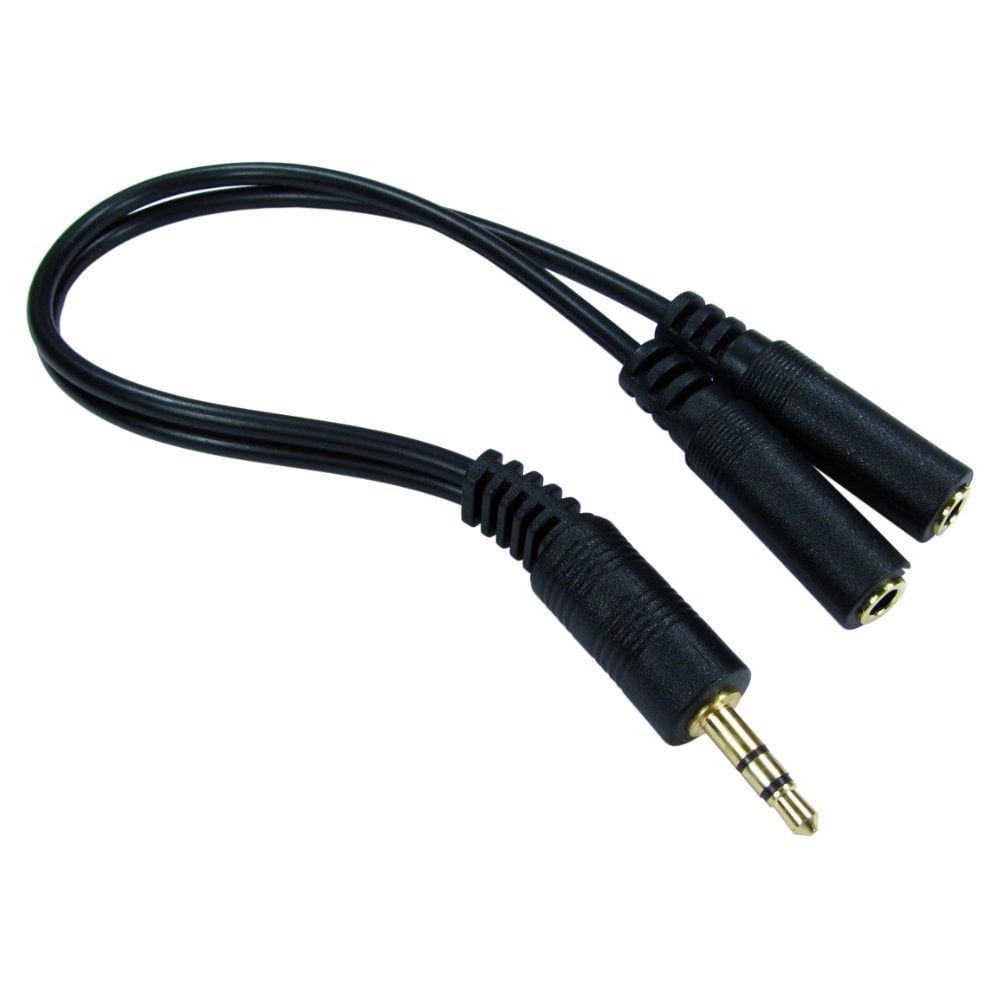 Headphone Splitter Cable 3.5mm Plug to 2x Sockets Gold