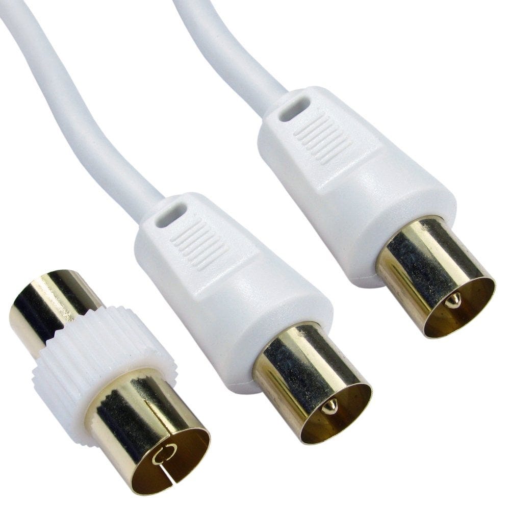 1.8m Digital TV Aerial Cable White Gold Plated Male to Male