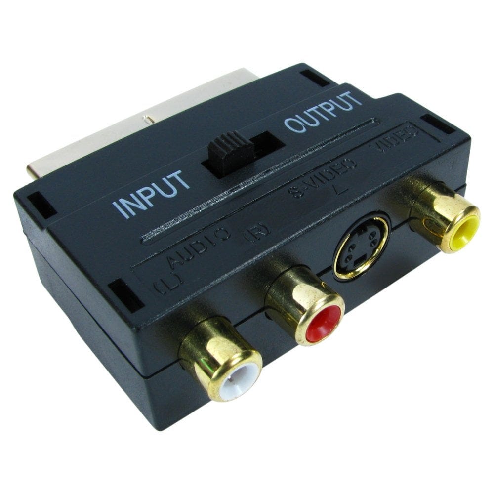 Scart to 3x RCA-Female plus S-Video Female with input/output swi