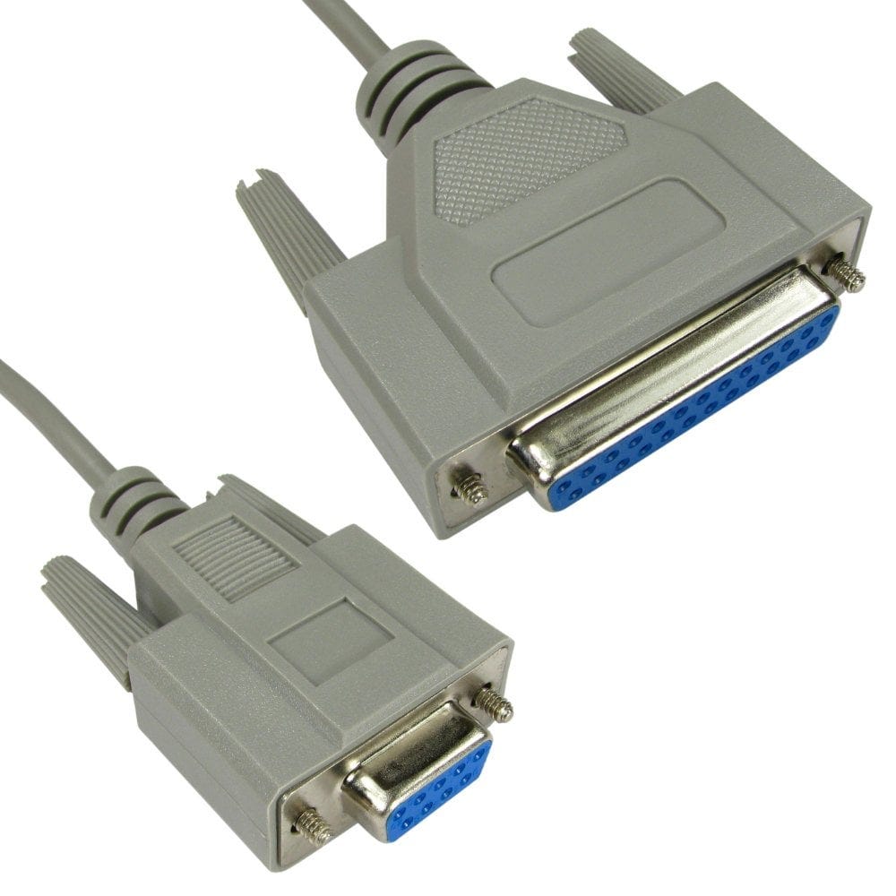 2m Null Modem Cable D9 Female to D25 Female