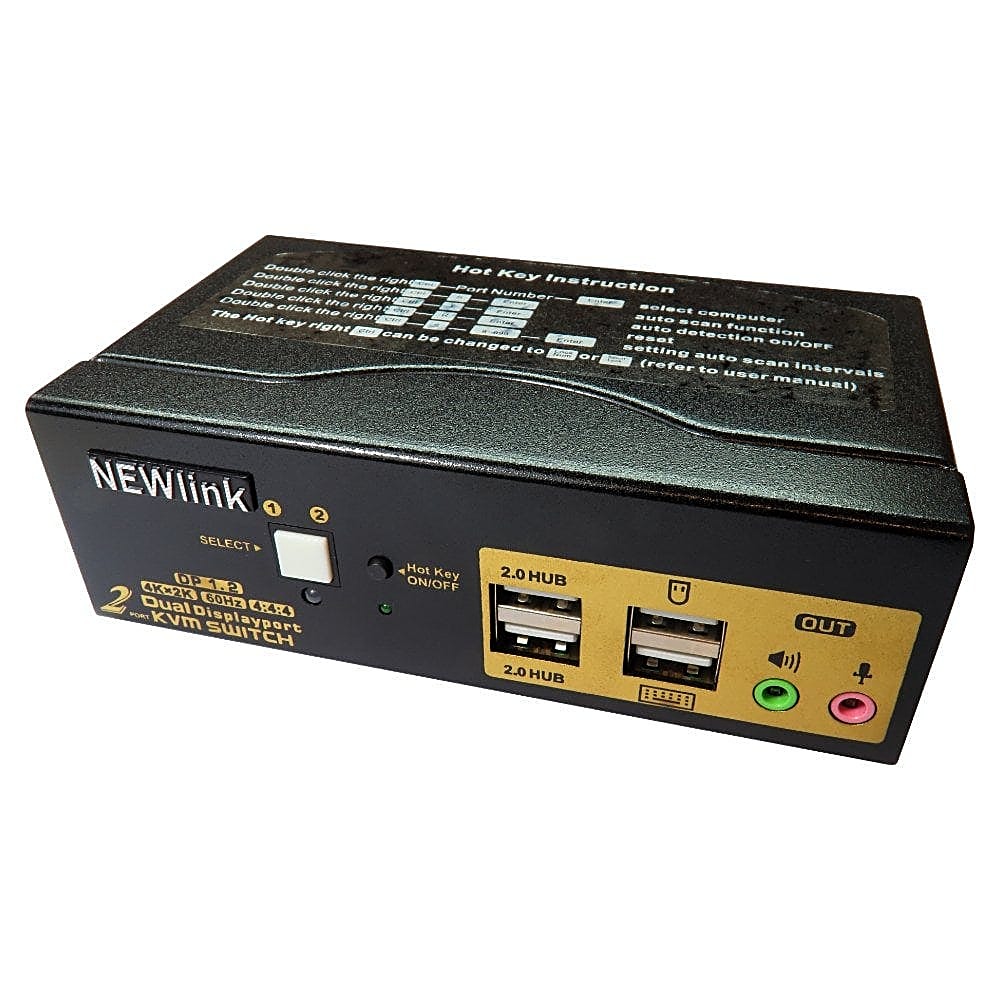 2 Port Dual Monitor DisplayPort KVM Switch, USB and Audio