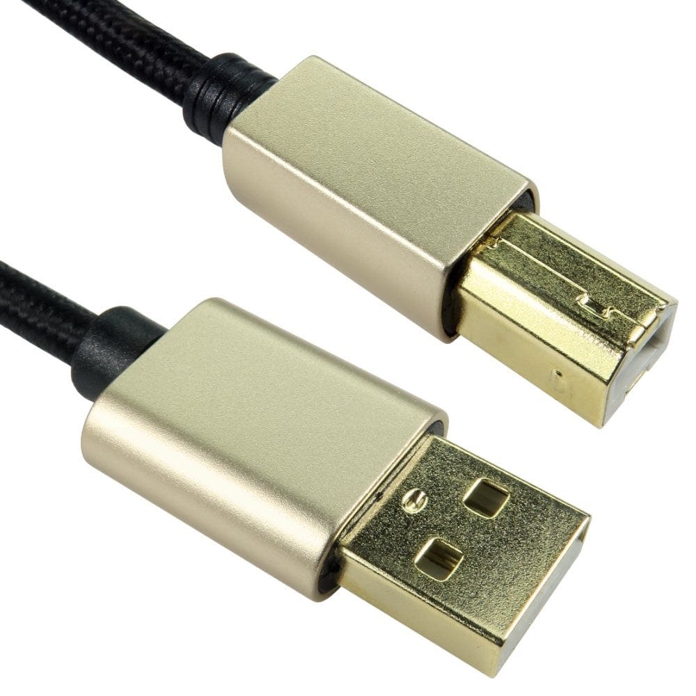 1.8m USB Cable, A to B, Gold Plated with Nylon Braid