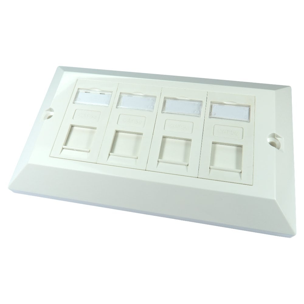 Dual Gang Quad CAT5e Ethernet Faceplate 4-Port