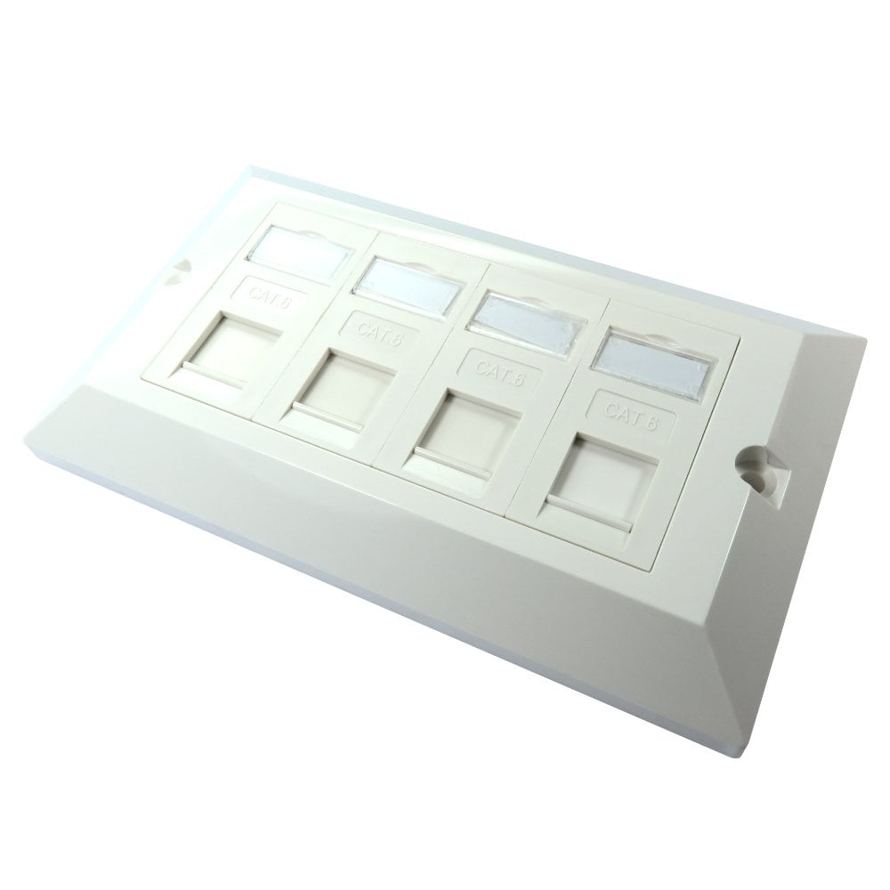 Dual Gang CAT6 Quad Ethernet Faceplate 4 Port