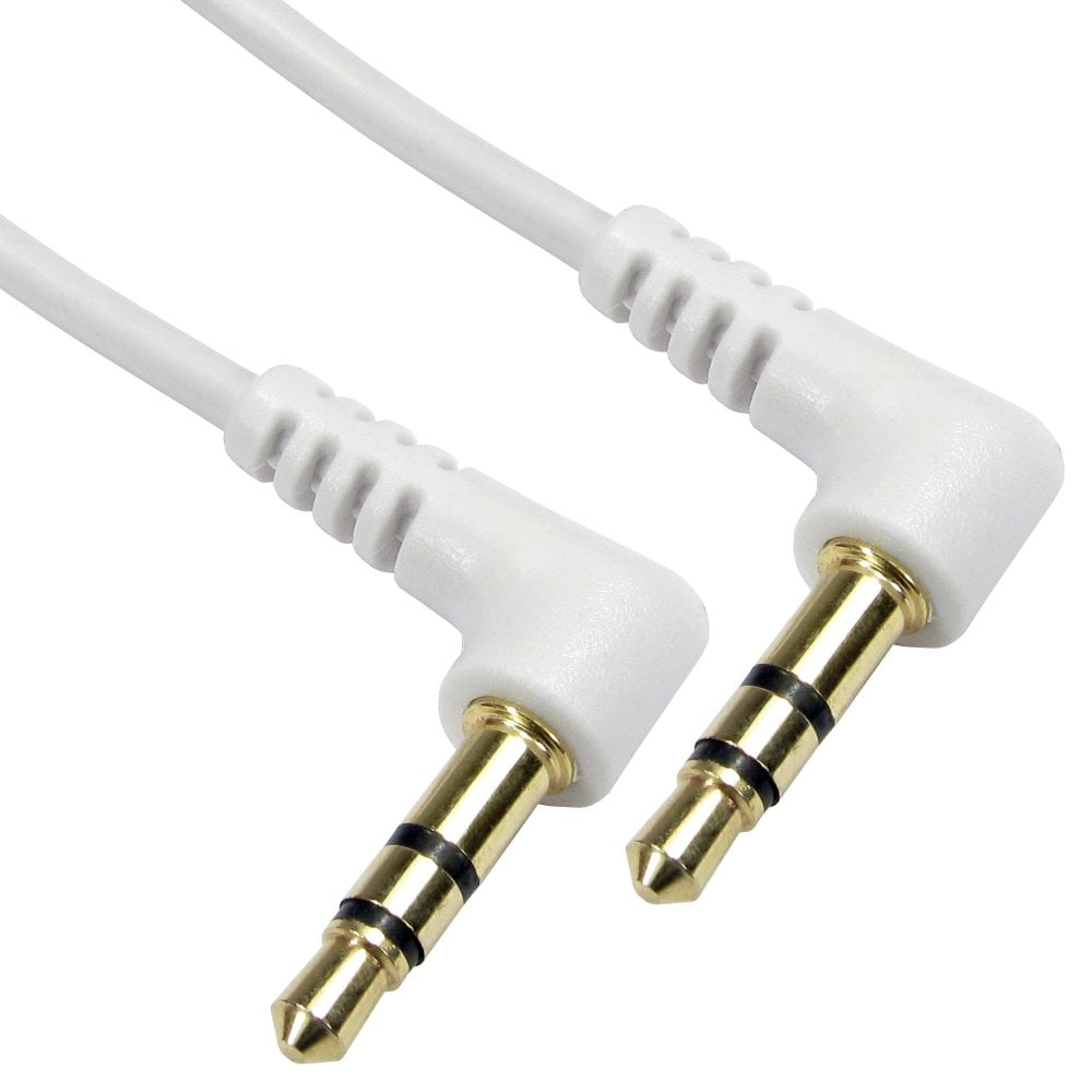 White Right Angled 3.5mm Jack to Jack Cable 1m 90 Degree