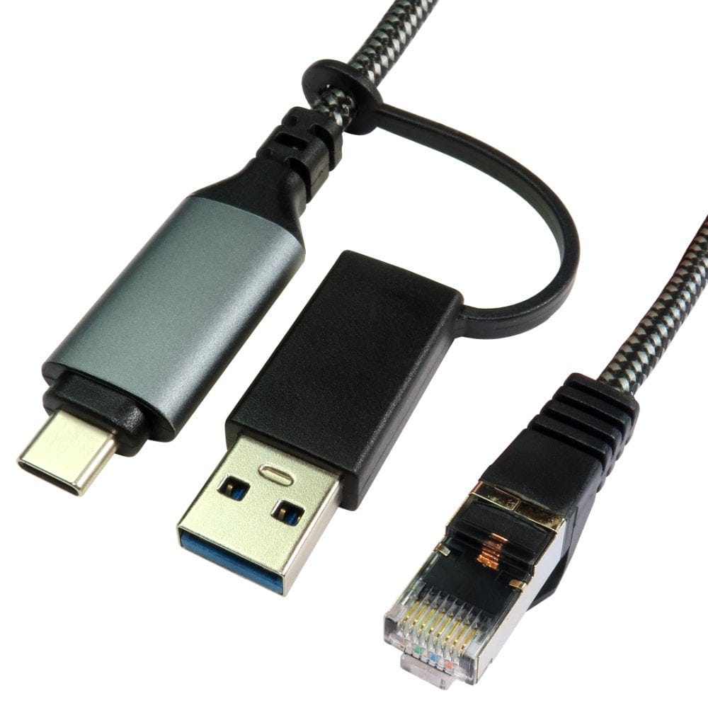 2m USB C to Ethernet Cable, USB C and USB3 A to RJ45