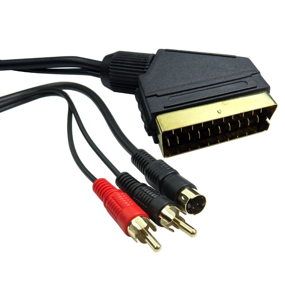 1.5m Scart Plug to 2x Phono plus S-Video