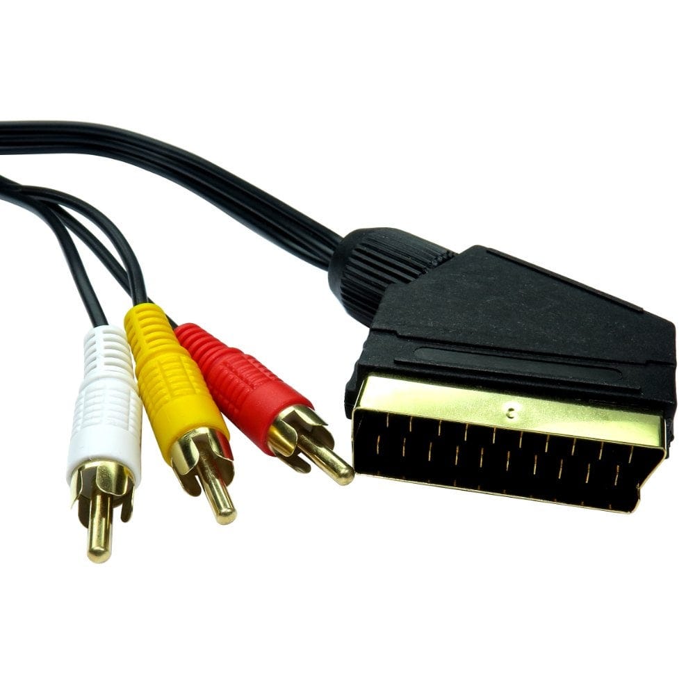1.5m Scart Plug to 3x Phono Plug