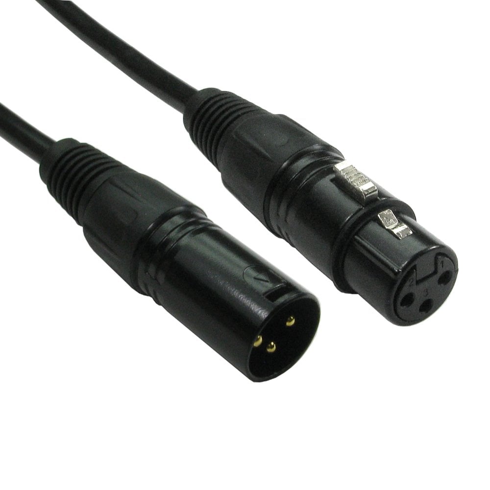 0.5m 3 Pin XLR Male to Female Cable with Black Connectors
