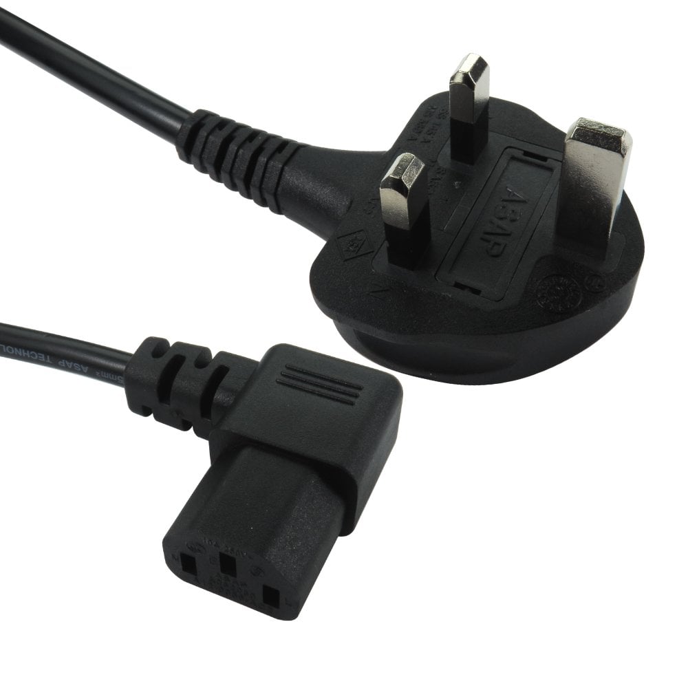 1.8m UK Mains Plug to Right Angled IEC C13 Kettle Lead