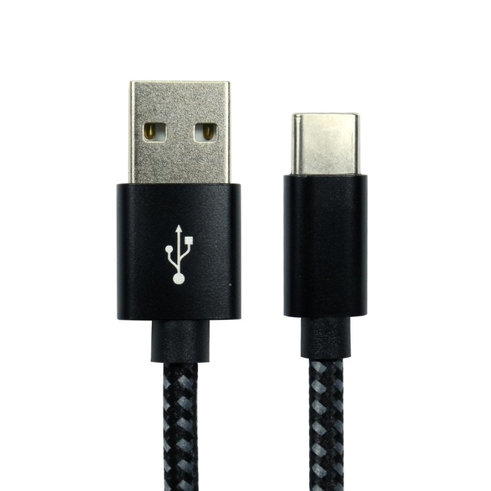 2m USB A to USB C Cable Black Braided Jacket USB 2.0