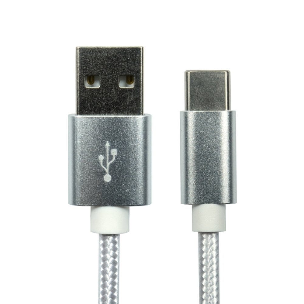 2m USB A to USB C Cable White Braided Jacket USB 2.0