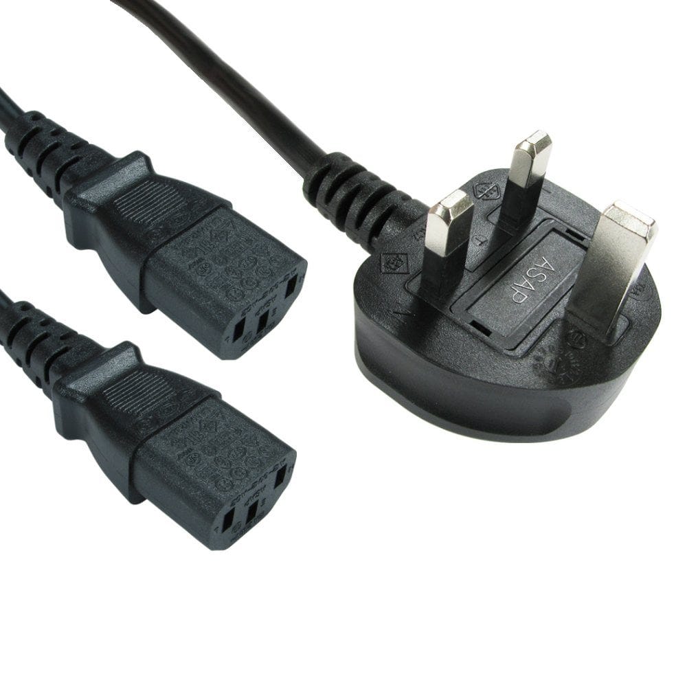 UK to 2x IEC Mains Splitter Cable 2m