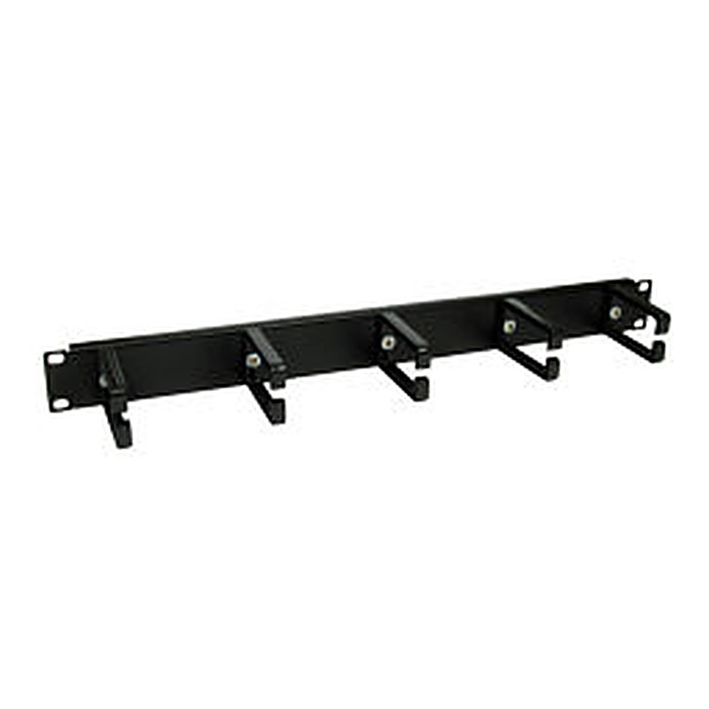 1U Rack Cable Management Bar with 5 Rings, Black