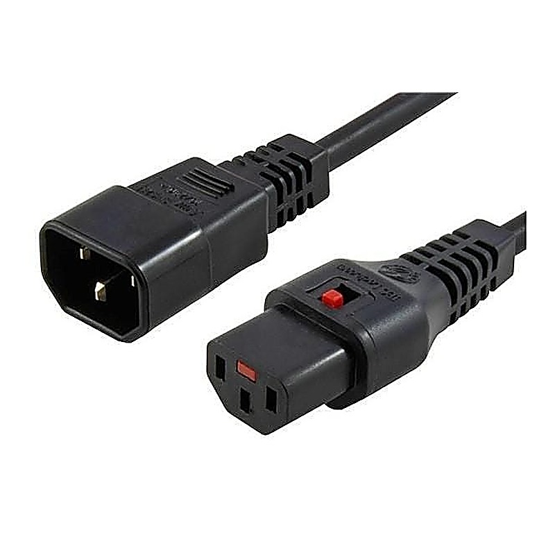 1m Locking C14 to C13 Power Lead 10A, IEC Lock, Black