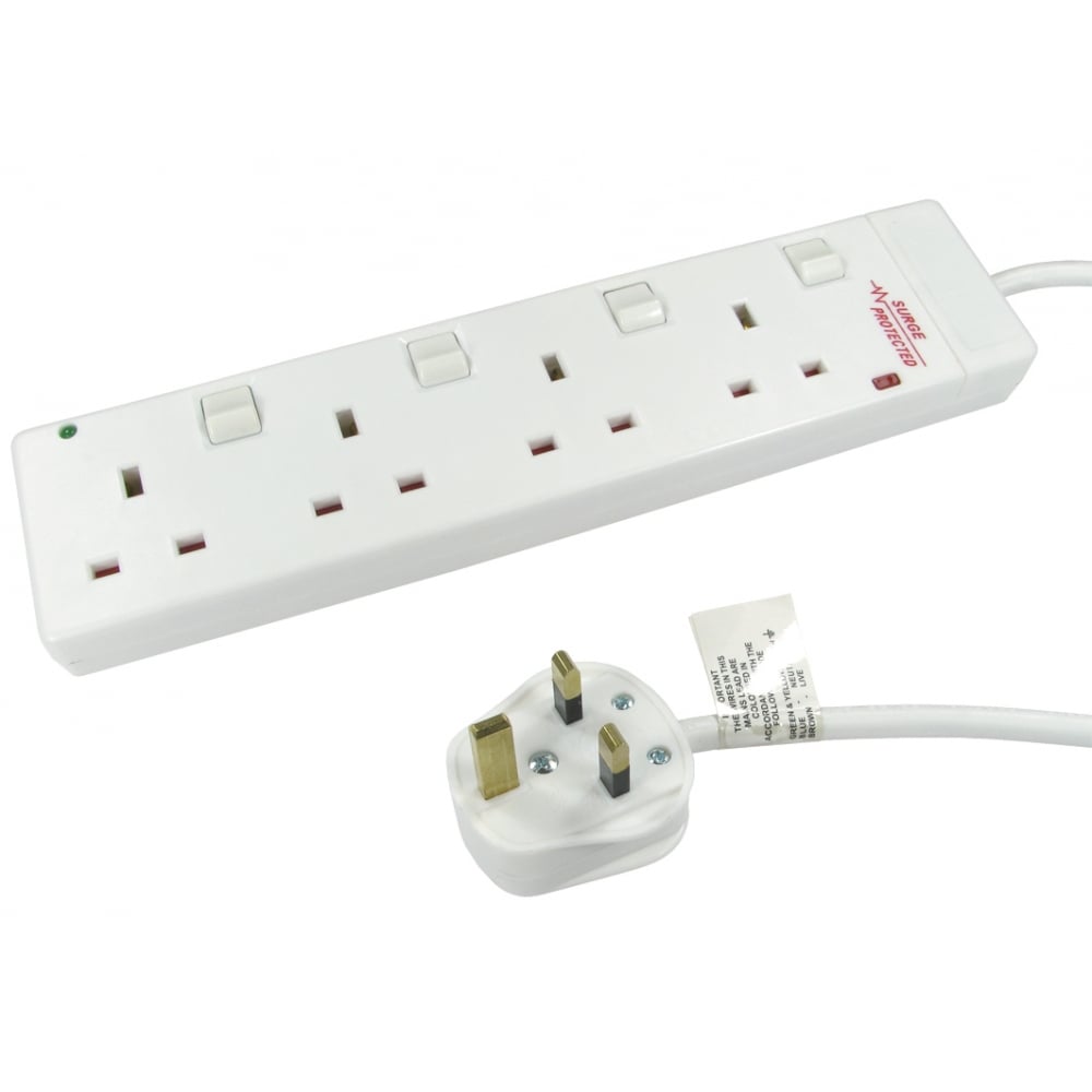 4 Socket Extension Lead Switched Surge Protected 10m