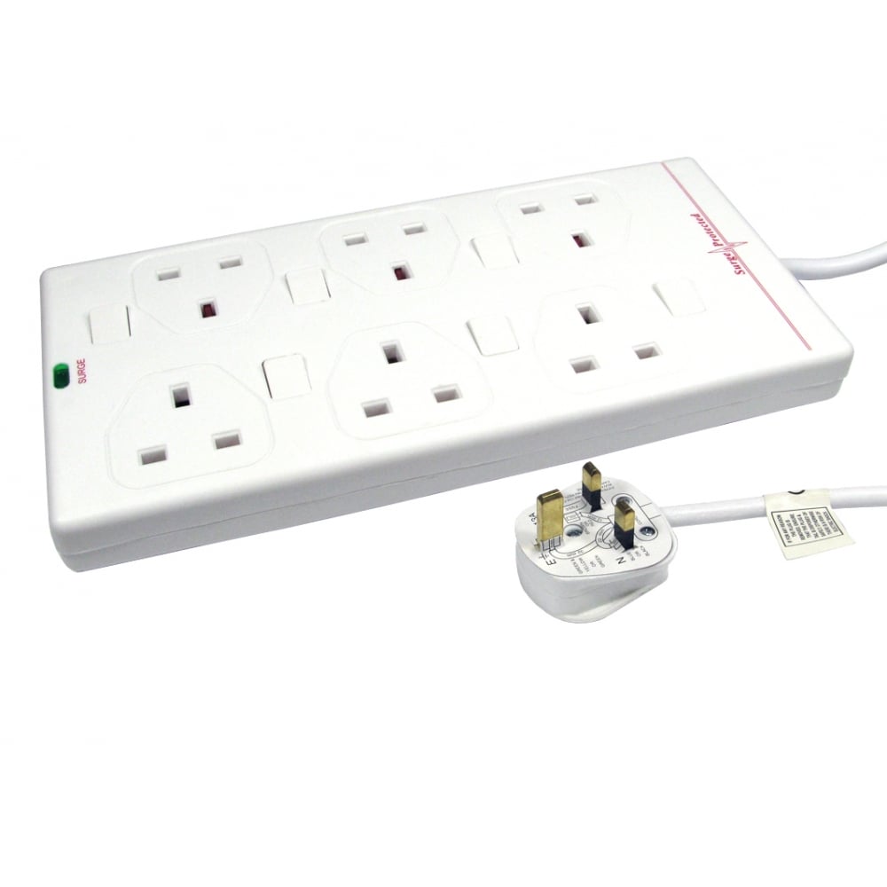 6 Socket Extension Lead Switched Surge Protected 10m