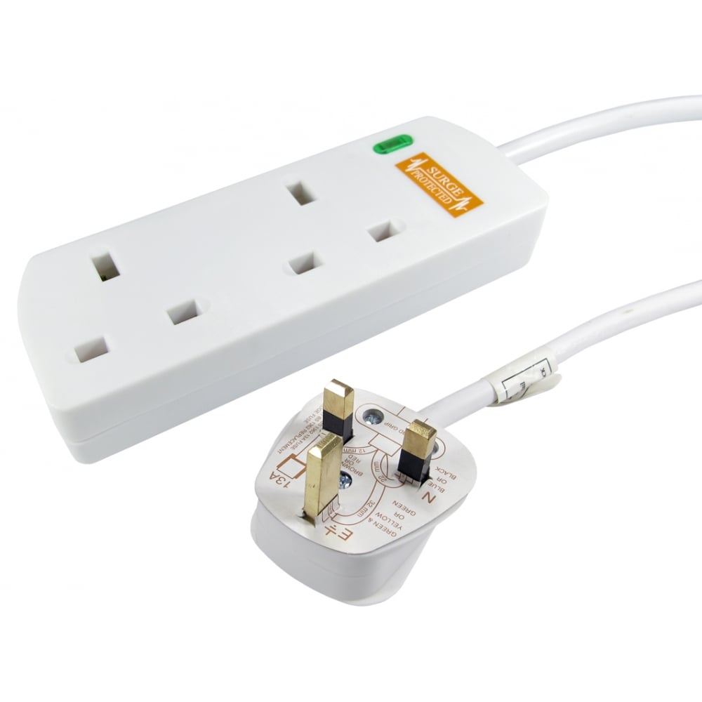2 Way Mains Power Strip 10m Cable Surge Protected