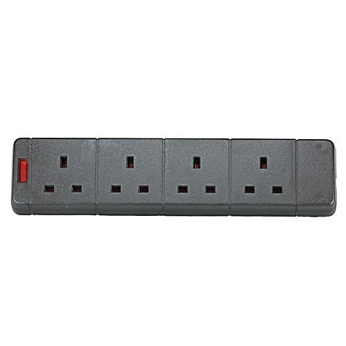 4 Way Rewireable Extension Socket Block Black