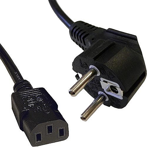 2m Right Angle Schuko to C13 Power Cable Black PVC 0.75mm