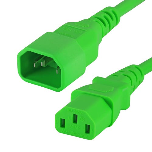 0.3m C14 to C13 Power Cable Green PVC 1.0mm Power Lead