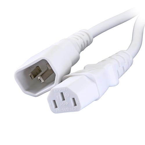 0.3m C14 to C13 Power Cable White PVC 1.0mm Power Lead