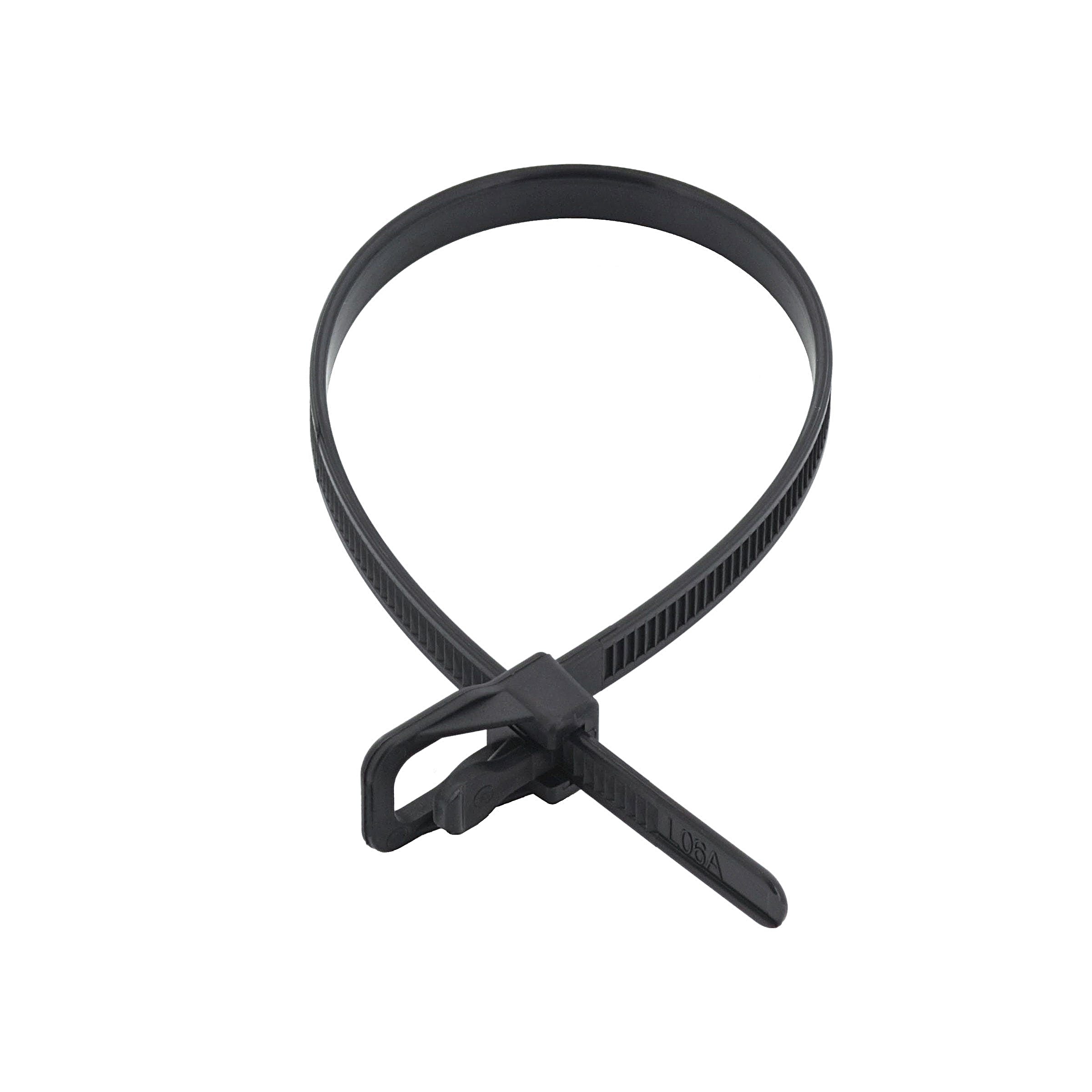 Reusable Releasable Cable Ties 200mm x 4.8mm Black, Pack of 100