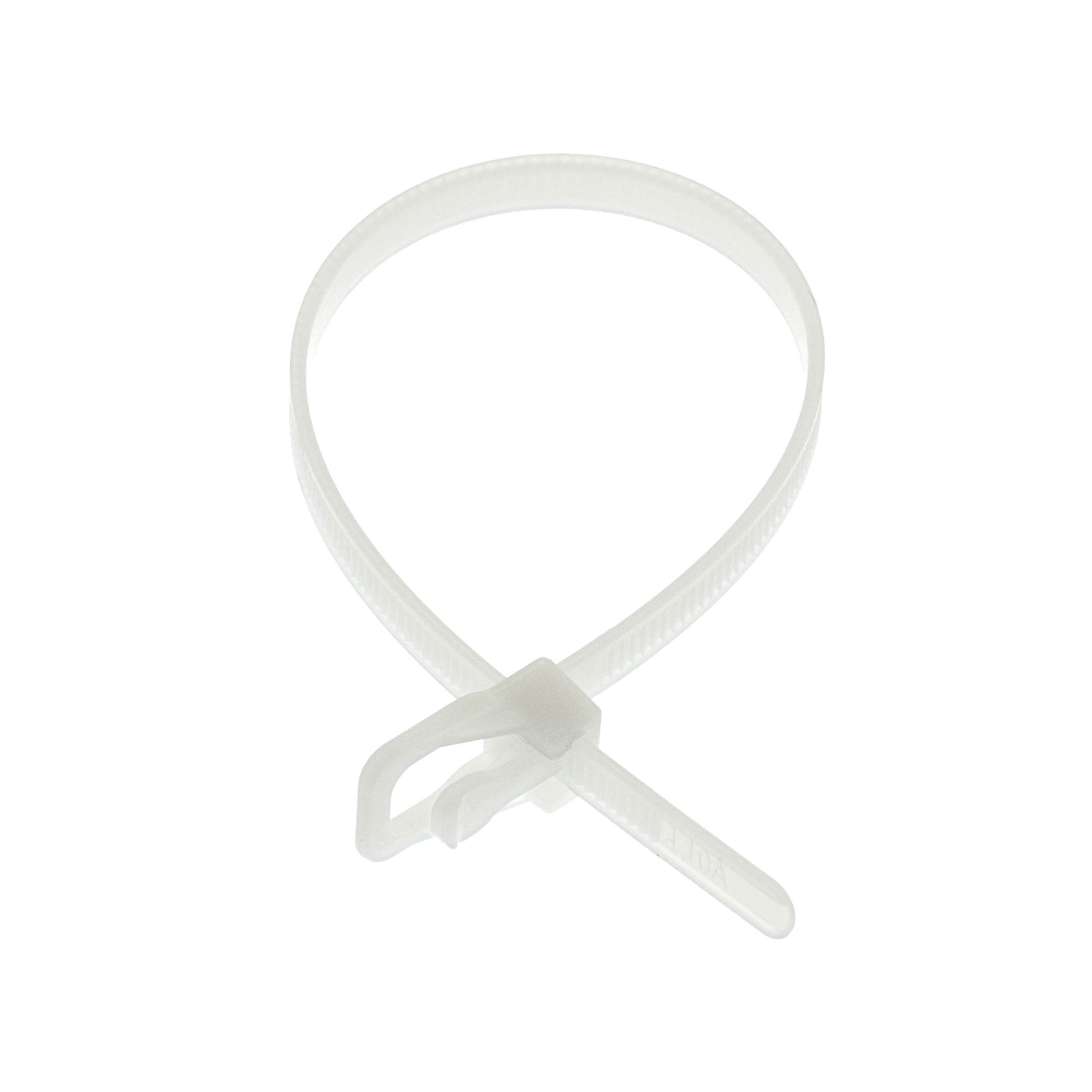 Reusable Releasable Cable Ties 300mm x 4.8mm White, Pack of 100