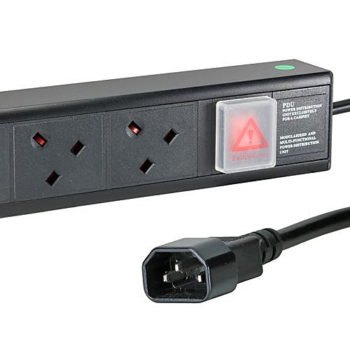 8 Way UK Socket Rack PDU, Horizontal 1U, C14 Plug 3m