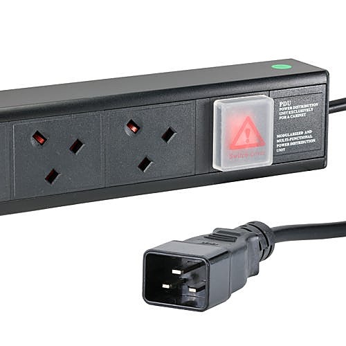 6 Way UK Socket Rack PDU, Horizontal 1U, C20 Plug 3m
