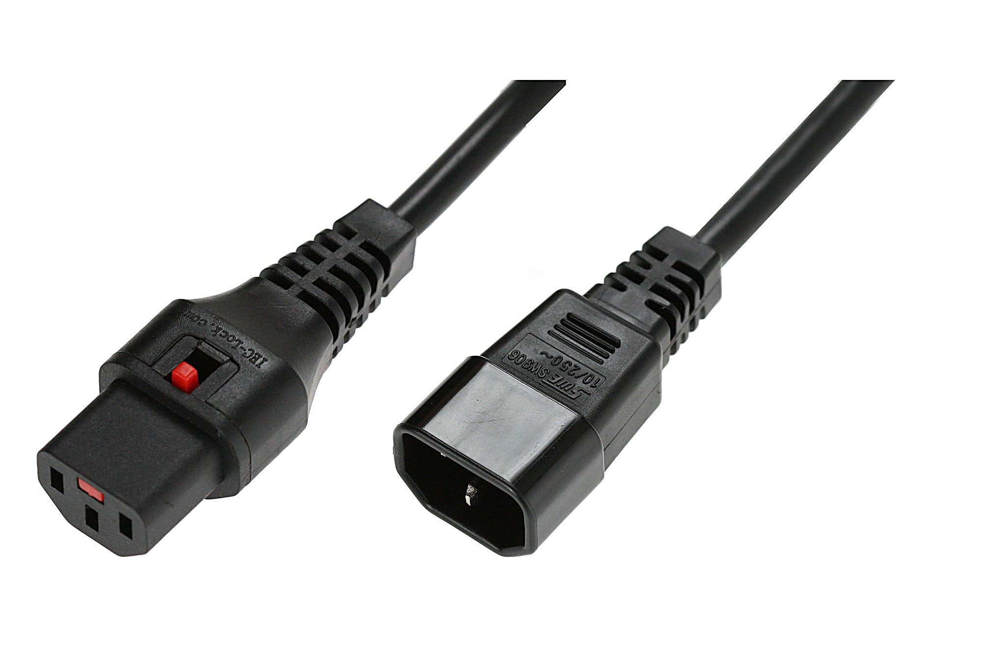 5m Locking C14 to C13 Power Lead 10A, IEC Lock, Black