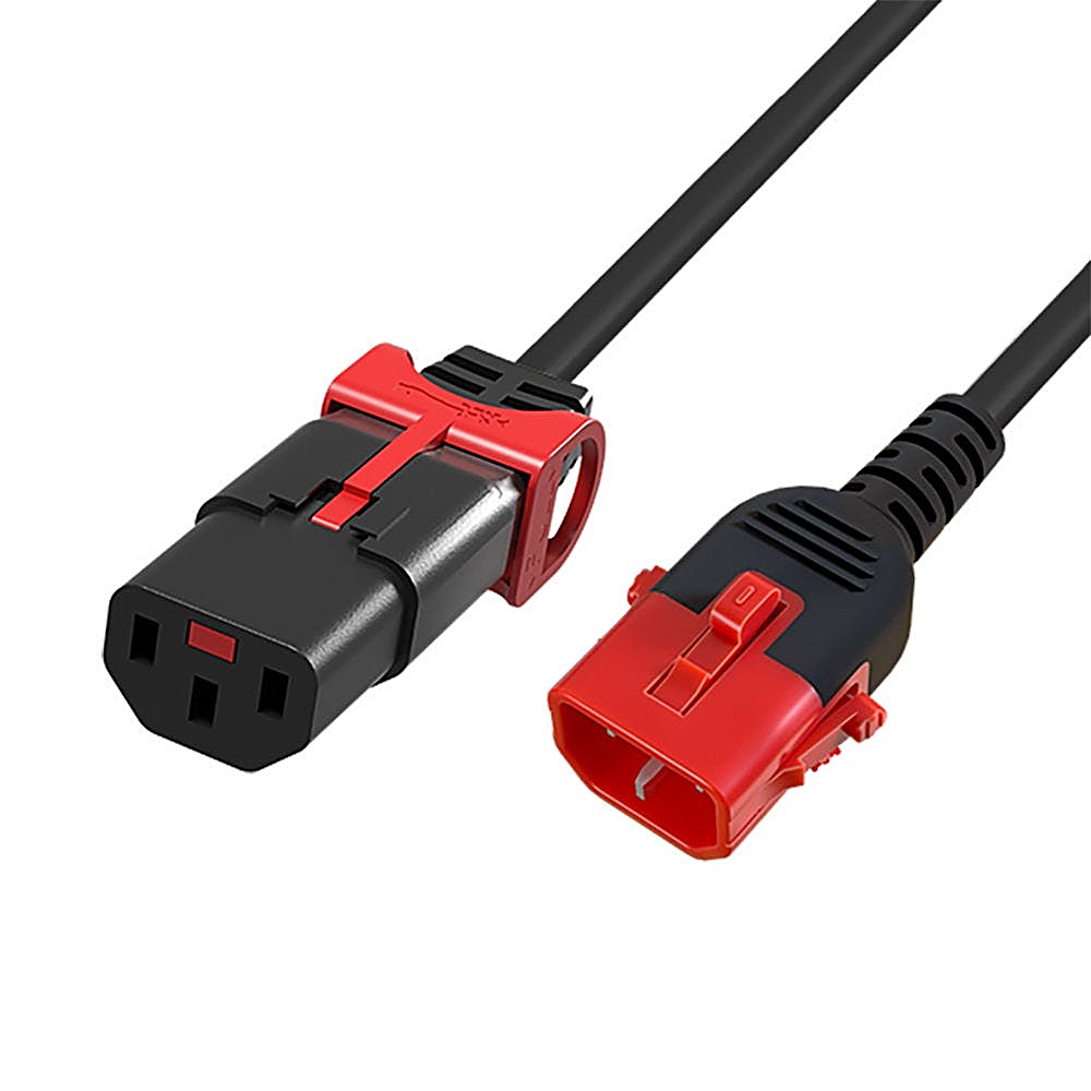 1m Dual Locking C14 to C13 Power Lead 10A, Black
