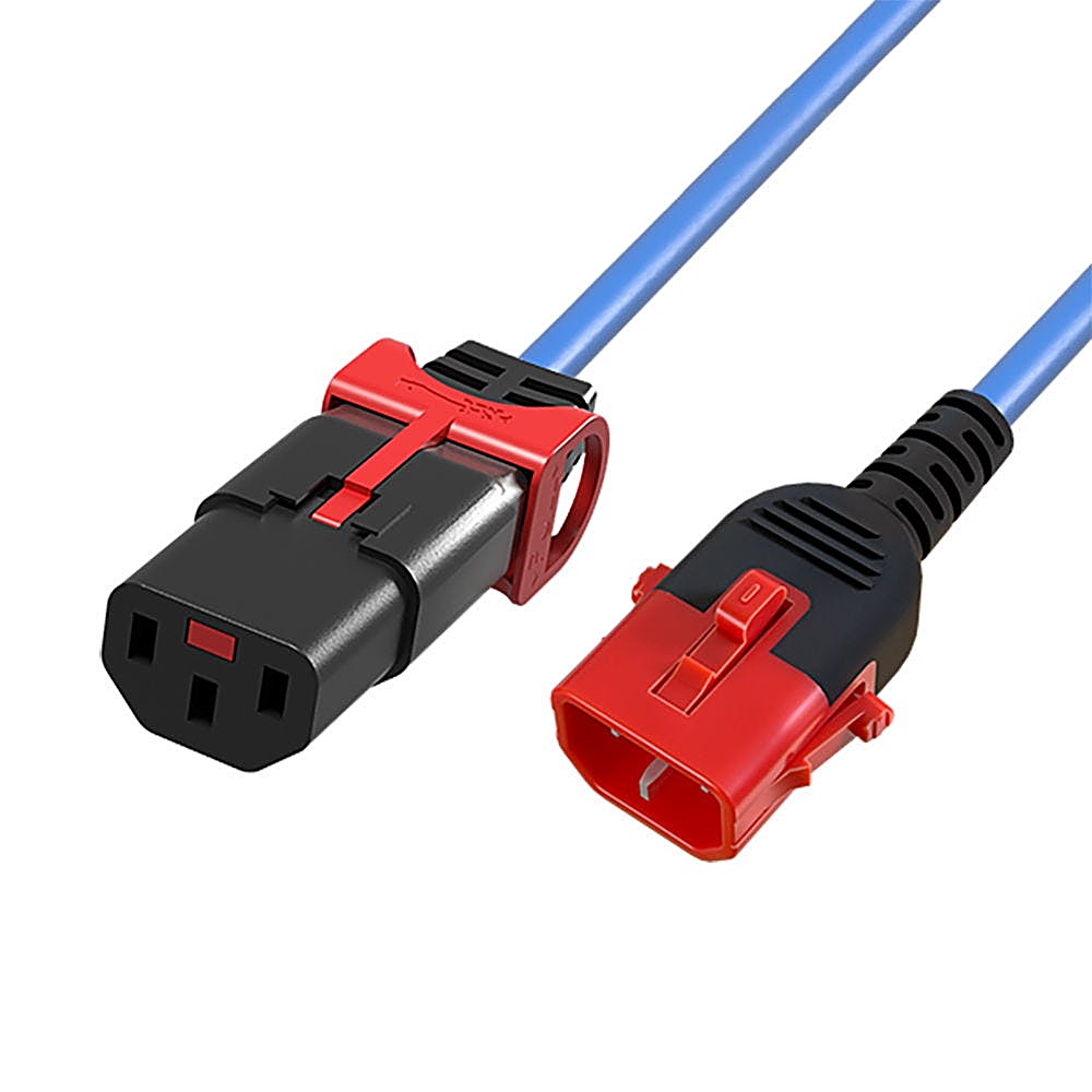 0.5m Dual Locking C14 to C13 Power Lead 10A, Blue