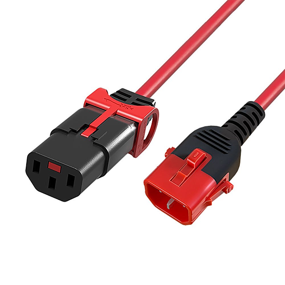 0.5m Dual Locking C14 to C13 Power Lead 10A, Red