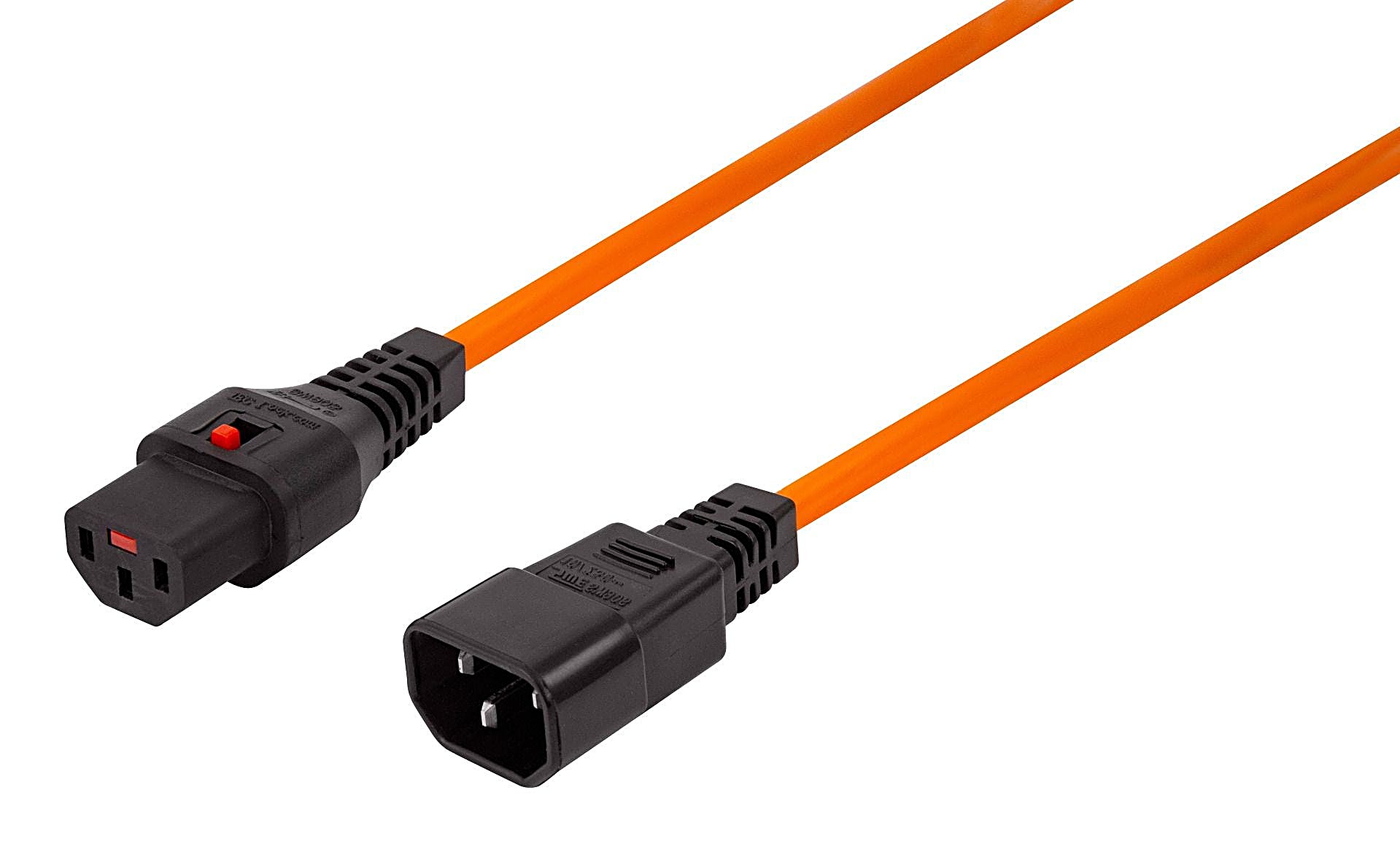 3m Locking C14 to C13 Power Lead 10A, IEC Lock, Orange