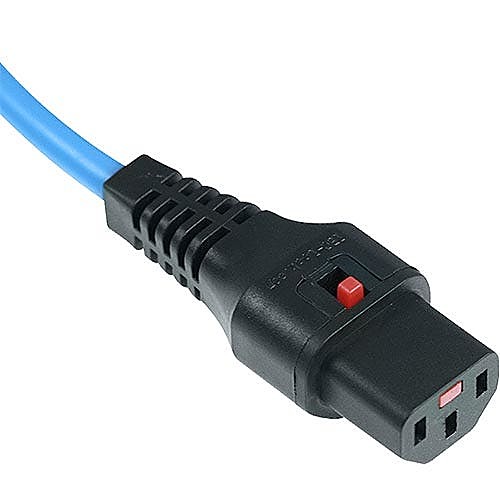 0.5m Locking C14 to C13 Power Lead 10A, IEC Lock, Blue