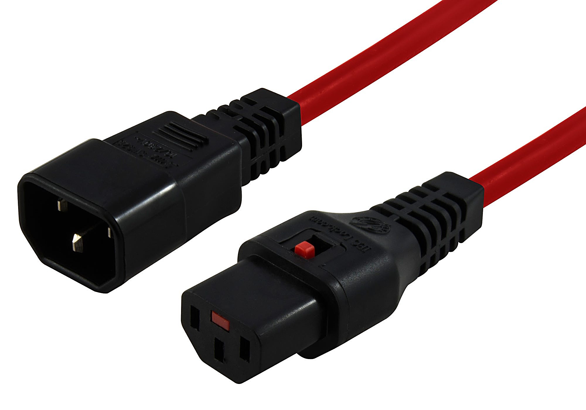 1m Locking C14 to C13 Power Lead 10A, IEC Lock, Red