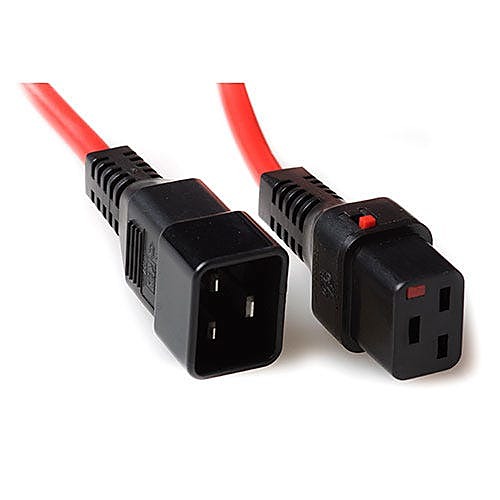 1m Locking C20 to C19 Power Lead 16A, IEC Lock, Red