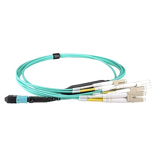5m OM4 MTP to 4x LC Duplex Breakout Cable Aqua
